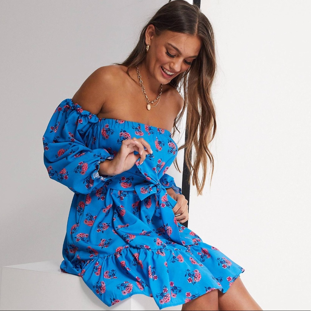 Off Shoulder Long Sleeve Mini Dress
